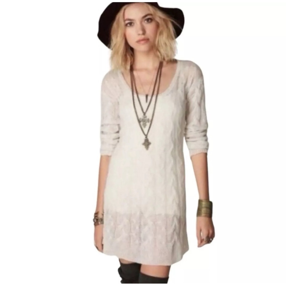 Free People Angel Mohair Wool Toe Back Long Sleeve Mini Sweater Dress Fall M